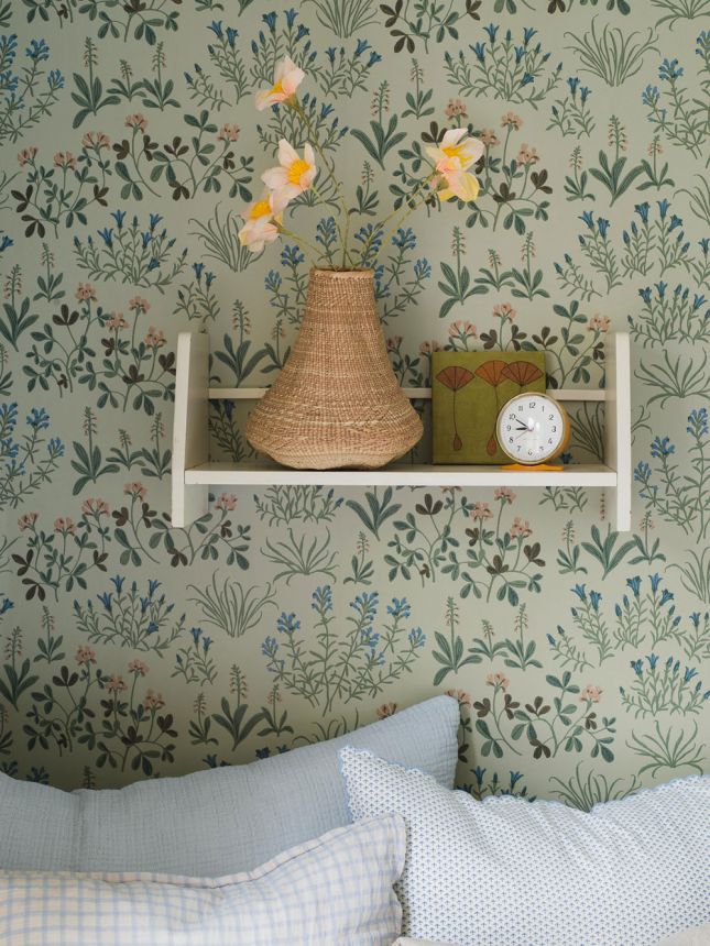 Wallpaper, green, flowers, 5801, Nordic Folk, Borastapeter