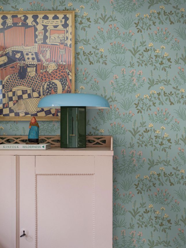 Wallpaper, blue, flowers, 5802, Nordic Folk, Borastapeter