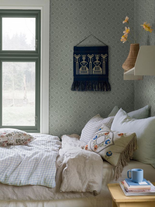 Wallpaper, green, flowers, 5825, Nordic Folk, Borastapeter