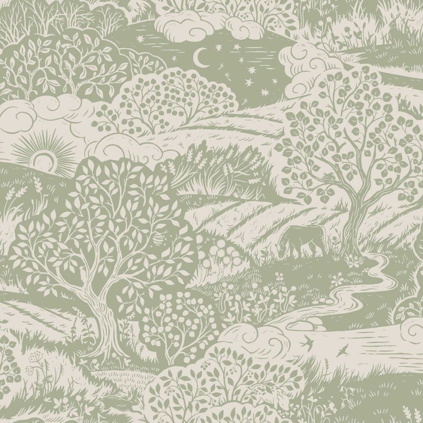 Wallpaper, green-beige, landscape, 5830, Nordic Folk, Borastapeter