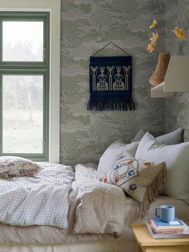 Wallpaper, green-beige, landscape, 5830, Nordic Folk, Borastapeter
