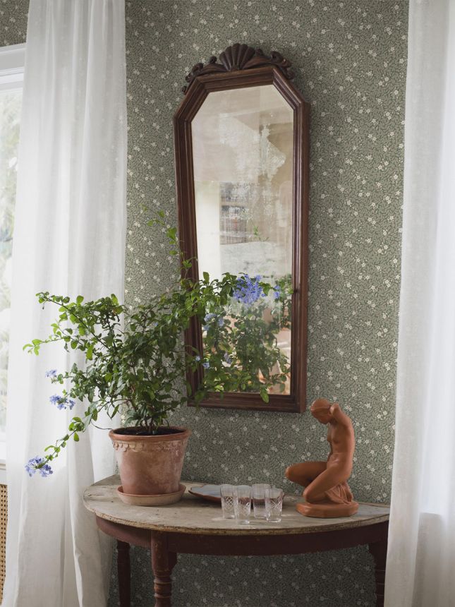 Wallpaper, green, flowers, leaves, 5716, Orangeri, Boråstapeter