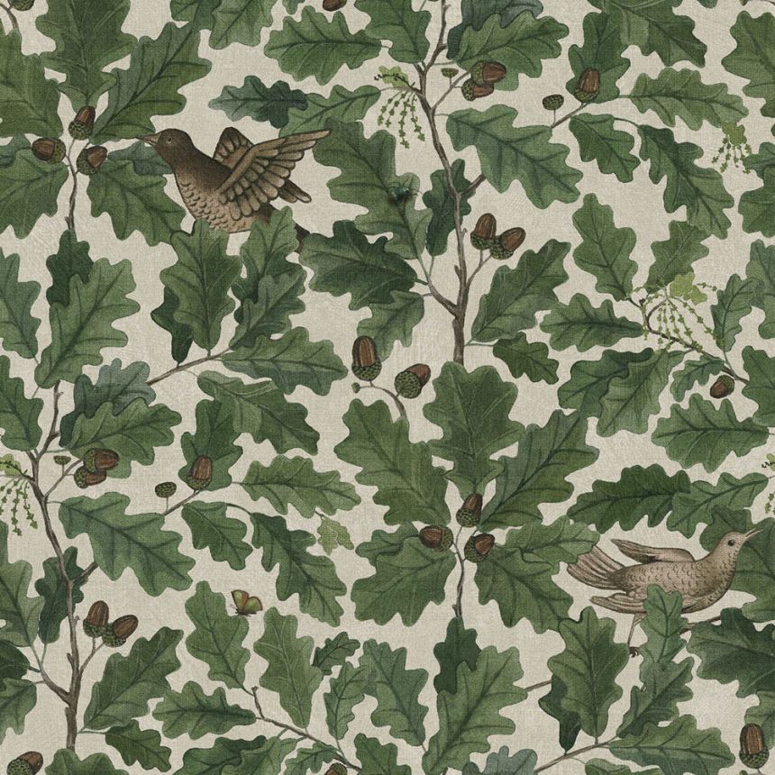 Green-beige wallpaper, branches, leaves, animals, 2049, Icons, Borastapeter