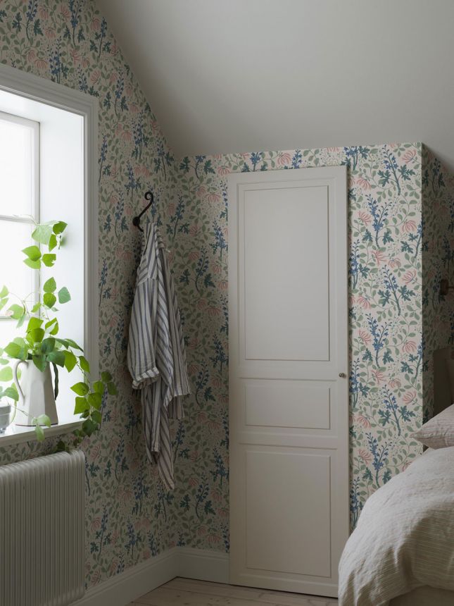 Wallpaper, white, flowers, leaves, 6984, Osterlen, Borastapeter