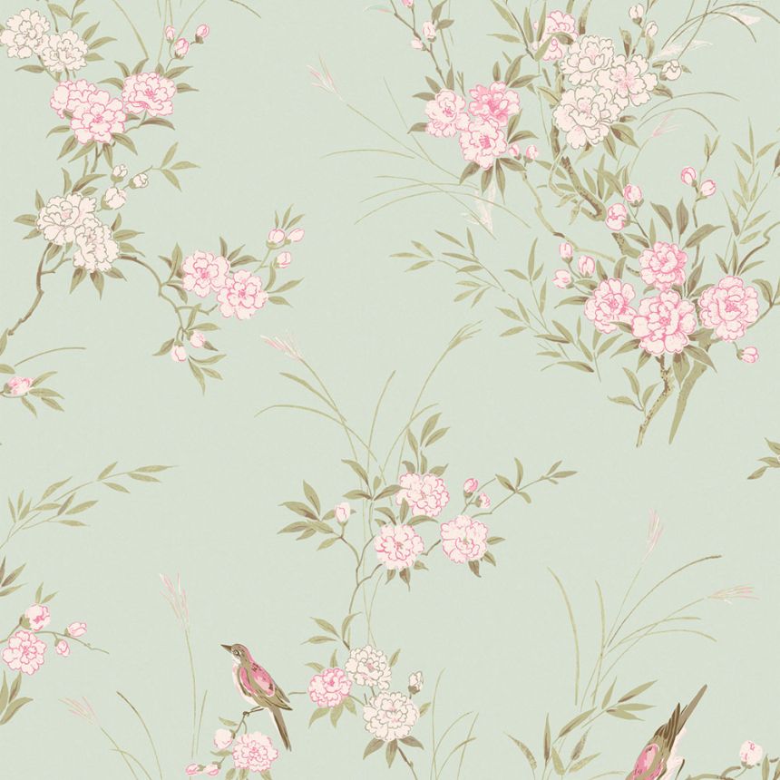 Wallpaper, green, flowers, birds, 125120, Shabby Chic by Rachel Ashwell