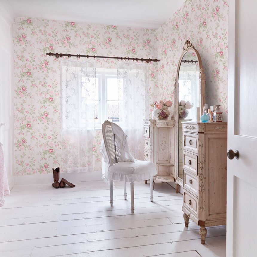 Wallpaper, cream, flowers, 125132, Shabby Chic by Rachel Ashwell