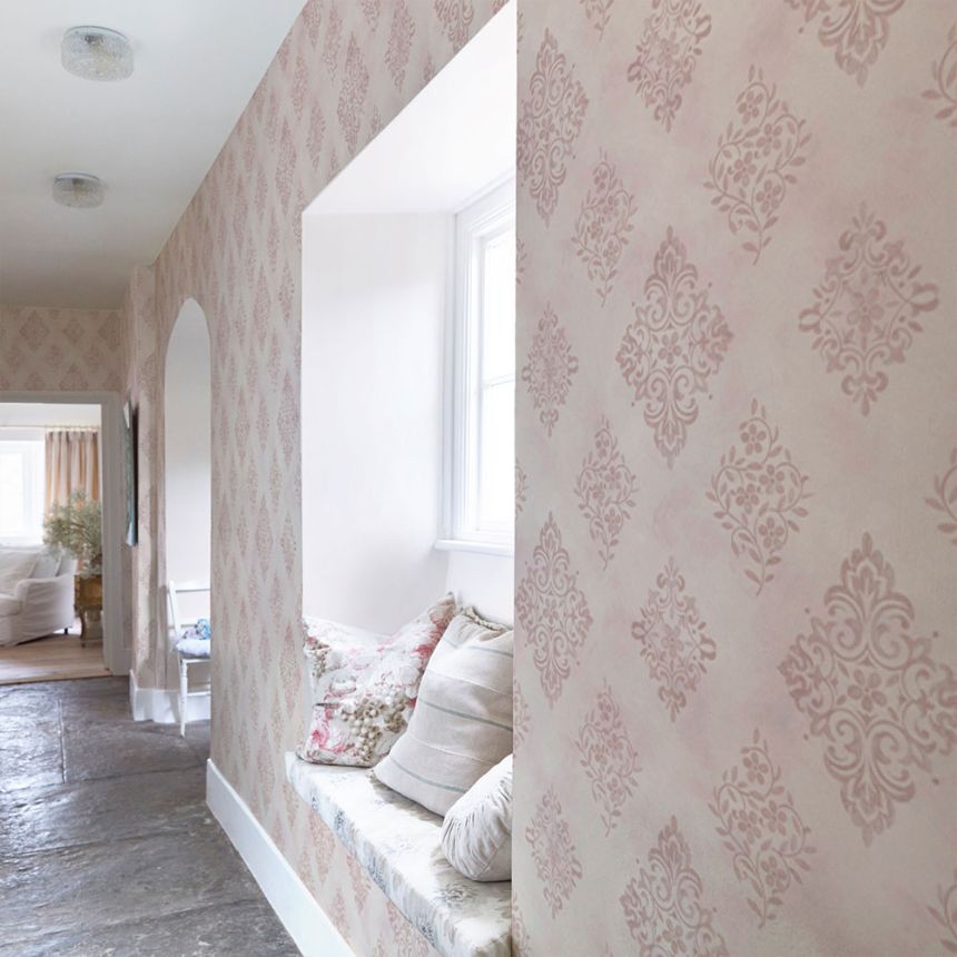 Wallpaper, pink, classic, ornaments, 125136, Shabby Chic by Rachel Ashwell