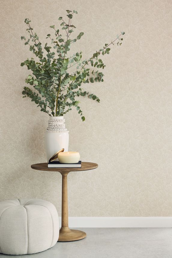 Wallpaper, beige, ginkgo leaves, 350522, Riviera Maison, Eijffinger