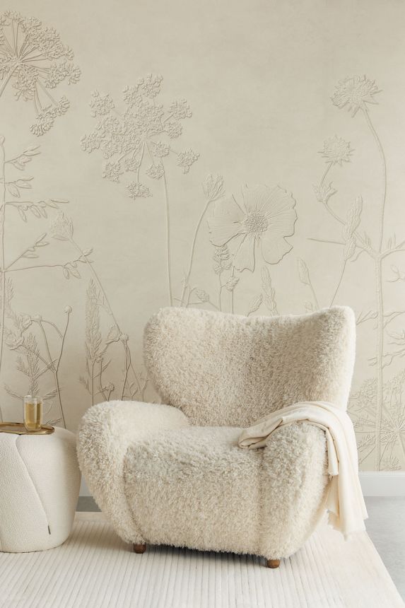 Mural wallpaper, beige, plants, flowers, grasses, 350701, Riviera Maison, Eijffinger