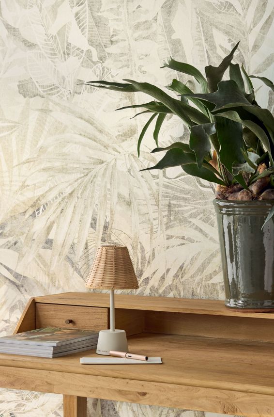 Mural wallpaper, grey-green, leaves, 350705, Riviera Maison, Eijffinger