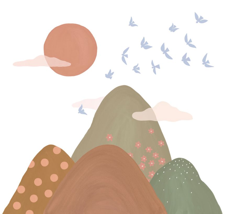 Children’s wallpaper mural, mountain landscape, RB353, Daydreamers, Grandeco