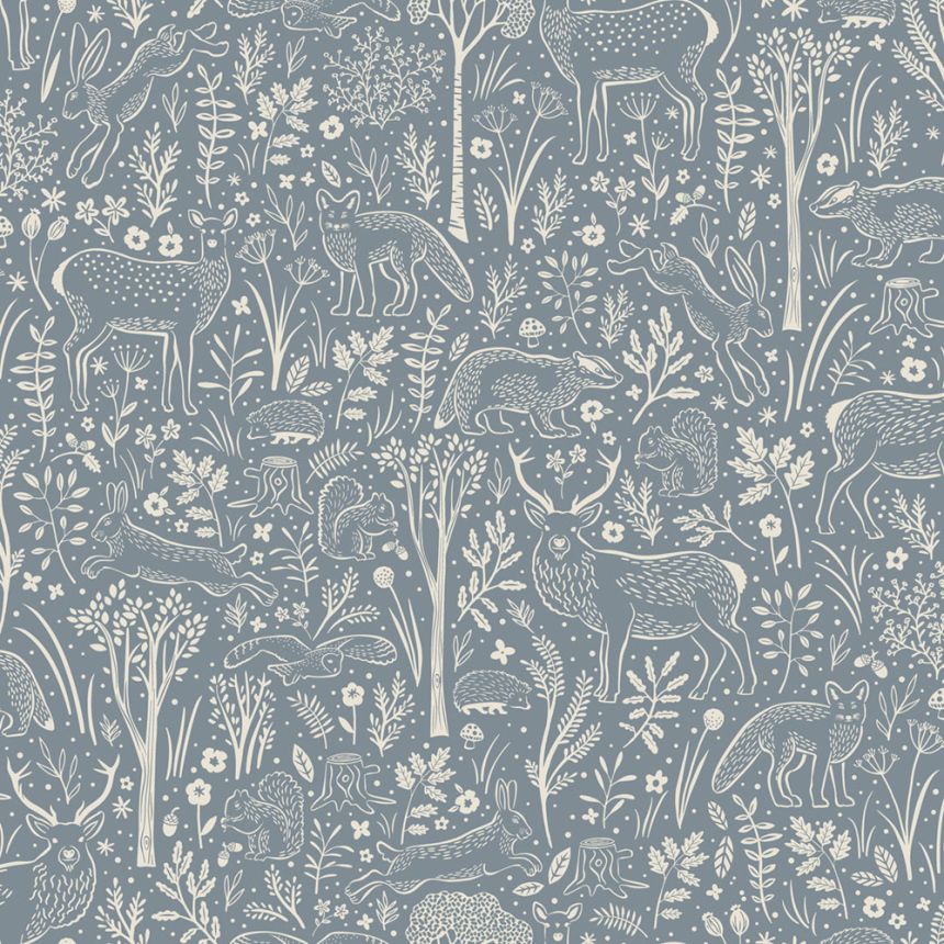 Wallpaper, blue, forest animals, LD3415, Little Dreamers, Grandeco
