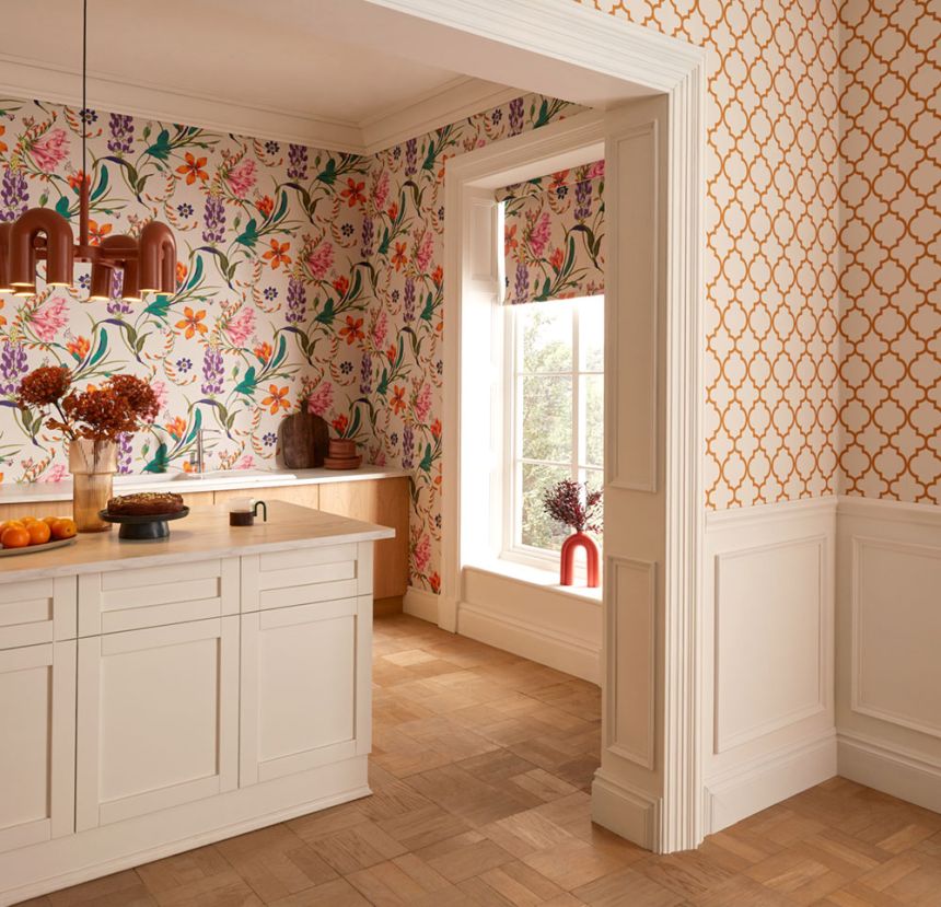 Wallpaper, cream-orange, trellis, grid, 130298, Concerto, Graham Brown Premium
