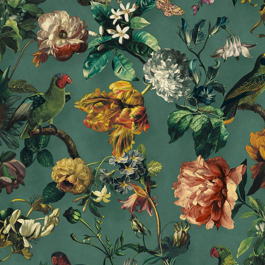 Luxury non-woven wallpaper Parrots, Flowers, 307305, Museum, Eijffinger