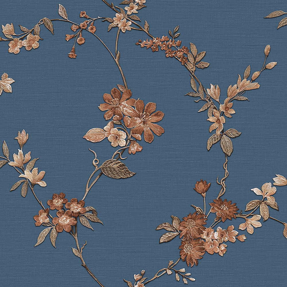 Luxury blue non-woven floral wallpaper FT221215, Fabric Touch, Design ID