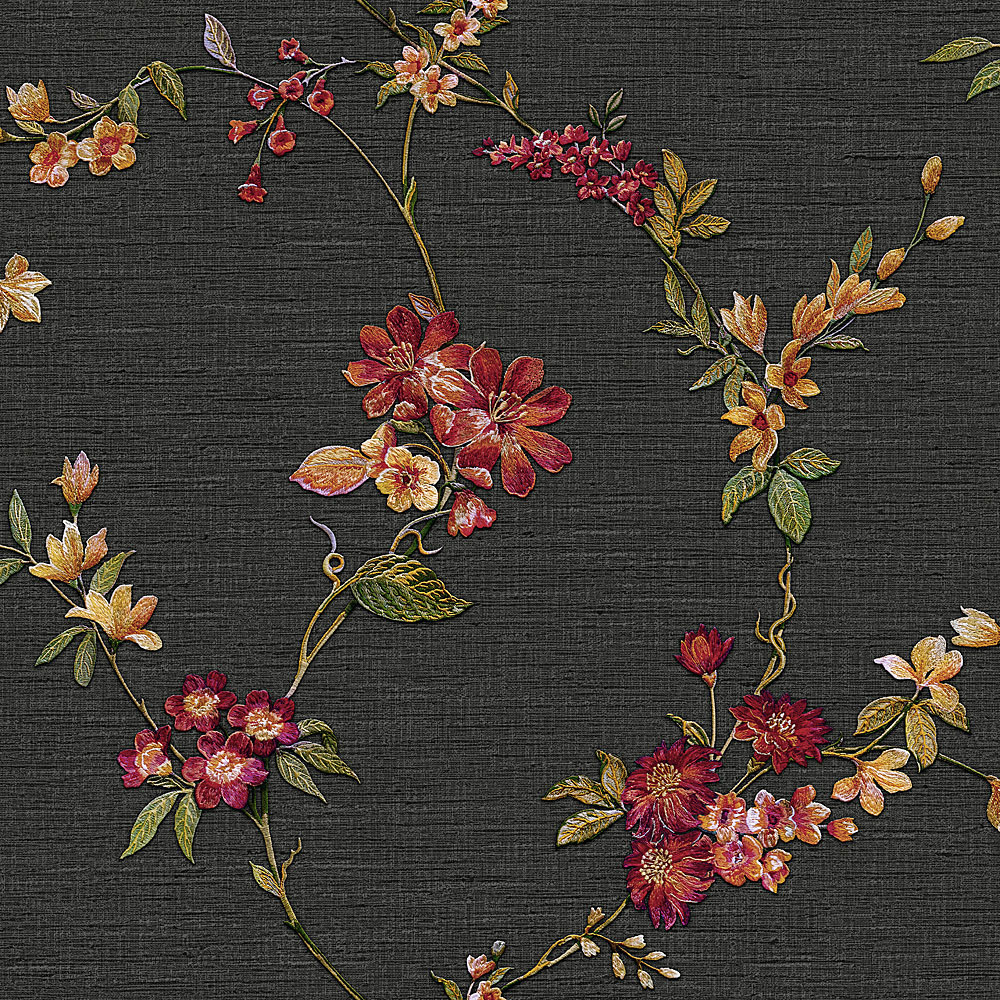 Luxury black non-woven floral wallpaper FT221214, Best Sellers, Design ID
