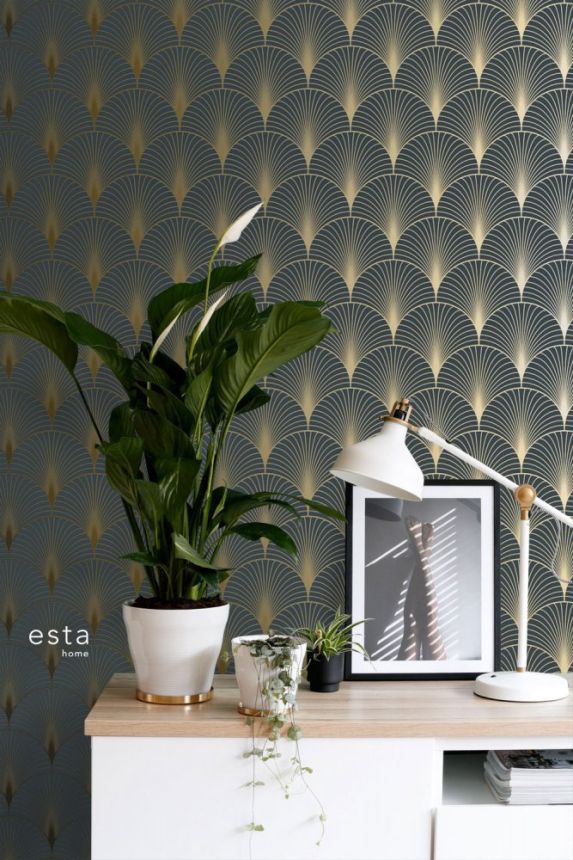 Dark blue geometric non-woven wallpaper 139231, Art Deco, Esta