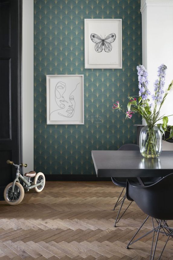 Dark turquoise geometric non-woven wallpaper 139230, Art Deco, Esta