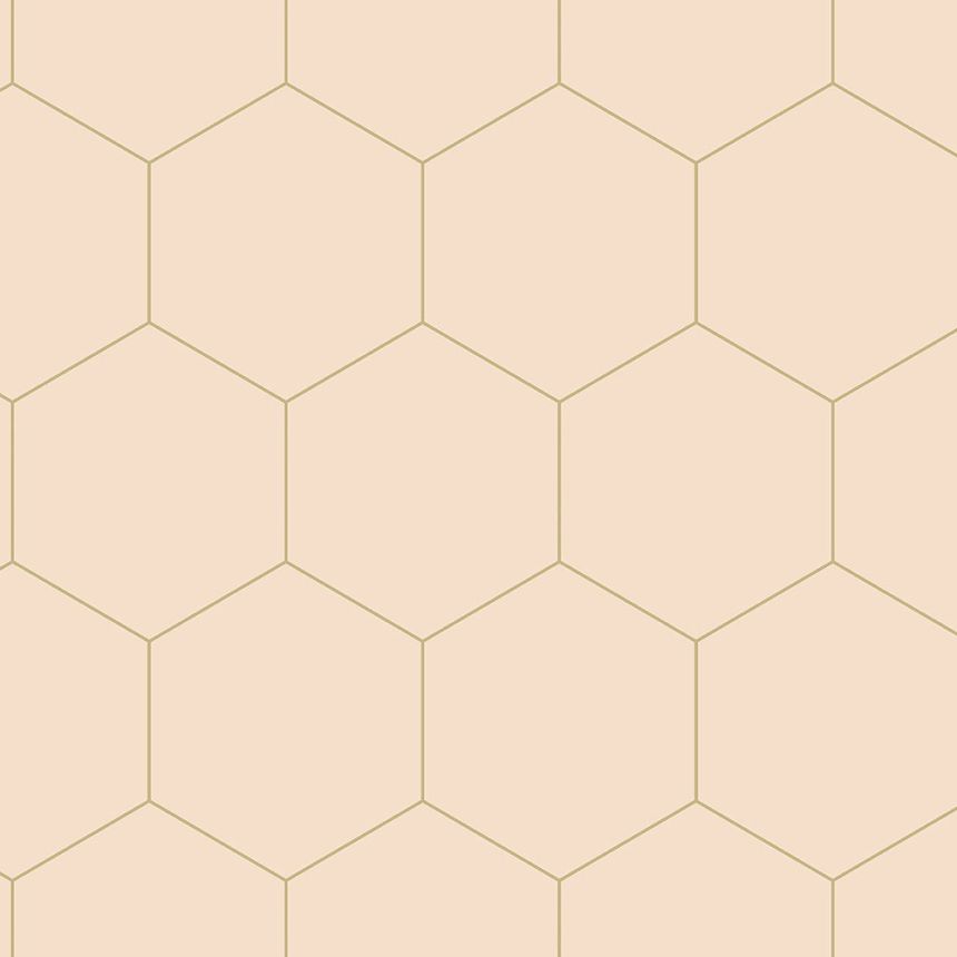 Beige non-woven wallpaper, geometric pattern of hexagons 139226, Art Deco, Esta