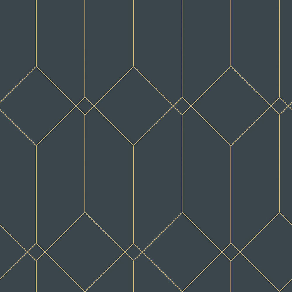 Dark blue non-woven wallpaper with golden lines 139225, Art Deco, Esta