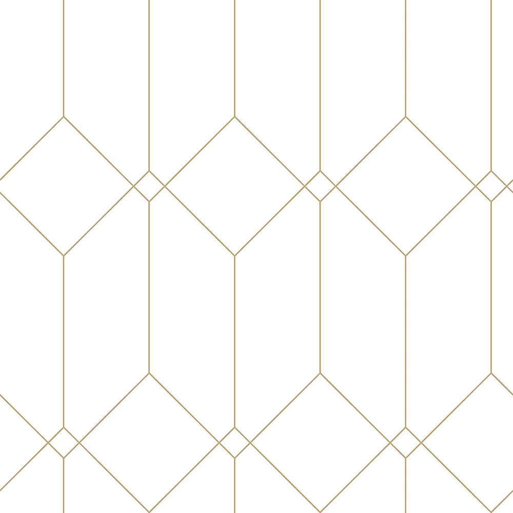White geometric non-woven wallpaper, golden lines 139223, Art Deco, Esta