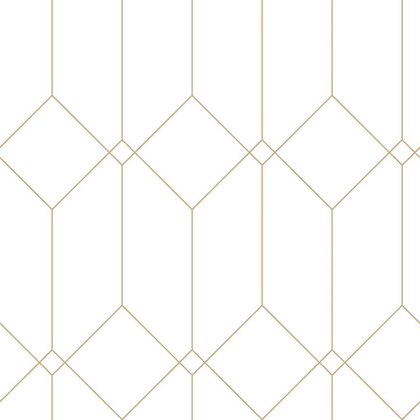 White geometric non-woven wallpaper, golden lines 139223, Art Deco, Esta