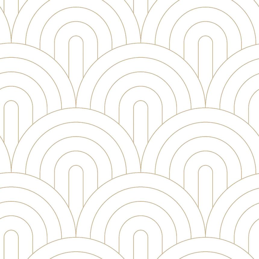 White non-woven wallpaper, geometric golden arch pattern 139215, Art Deco, Esta