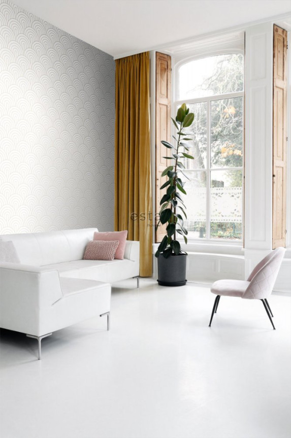 White non-woven wallpaper, geometric golden arch pattern 139215, Art Deco, Esta