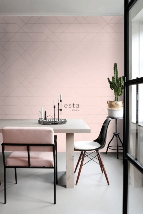 Non-woven wallpaper pink with geometric lines 139211, Art Deco, Esta