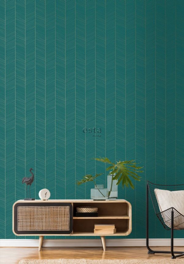 Turquoise non-woven stripes wallpaper 139200, Art Deco, Esta