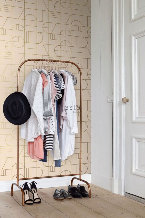 White-gold geometric pattern wallpaper 139141, Art Deco, Esta
