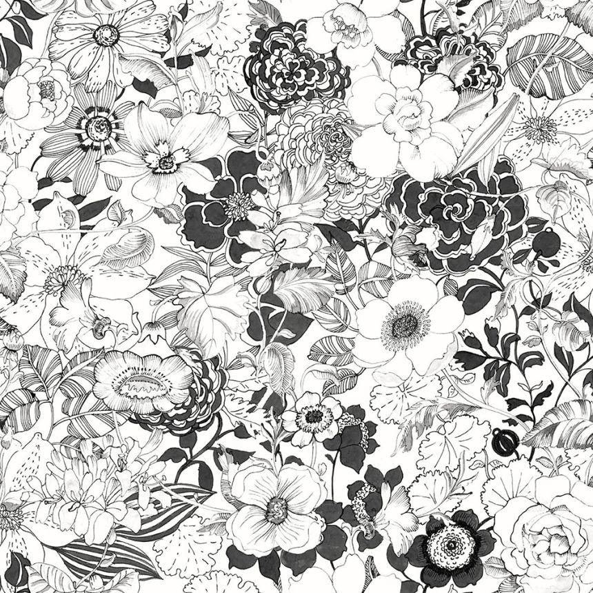 Black and white wallpaper flowers 138503, Black & White, Esta