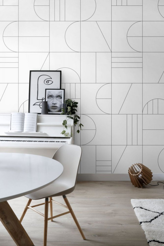 Non-woven wall mural, black and white geometric pattern 158938, 200x300cm, Black & White, Esta