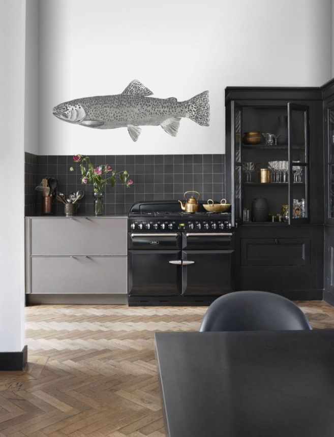 Non-woven wall mural Fishs 158933, 250x100cm, Black & White, Esta