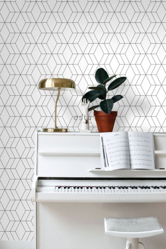 Black and white geometric non-woven wallpaper 139149, Black & White, Esta