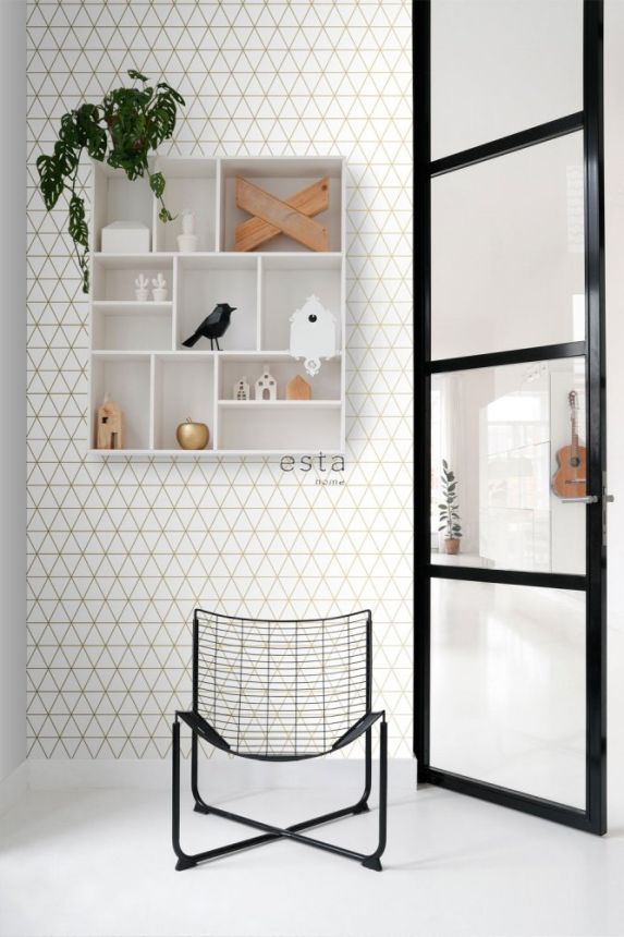 White-gold non-woven wallpaper with triangles 139147, Black & White, Esta