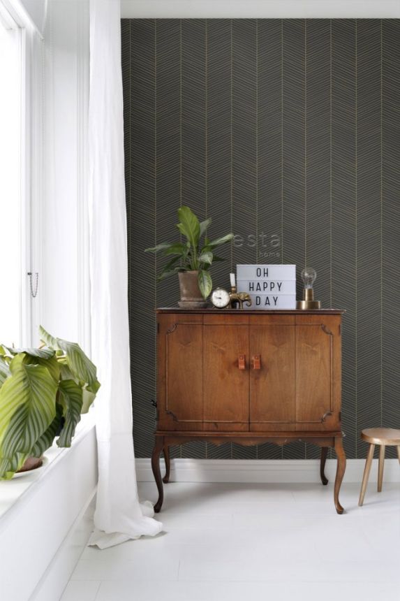 Black and gold stripes wallpapery 139136, Black & White, Art Deco, Esta