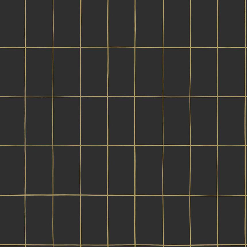 Black non-woven wallpaper, gold outlines of rectangles 139132, Black & White, Esta