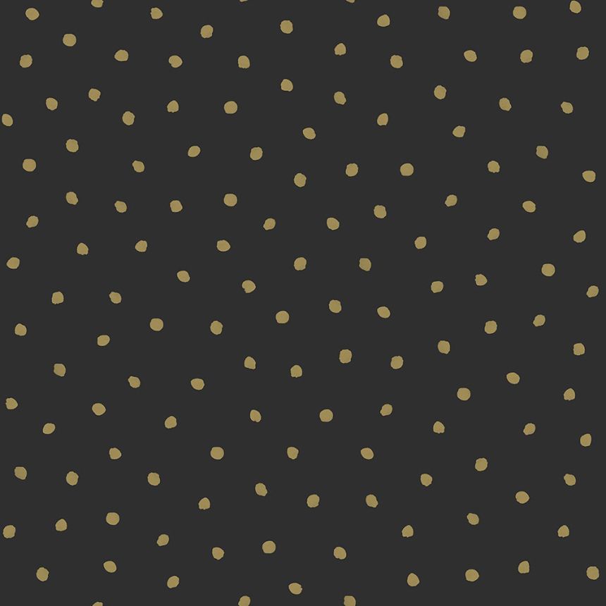 Black non-woven wallpaper with golden polka dots139122, Black & White, Esta