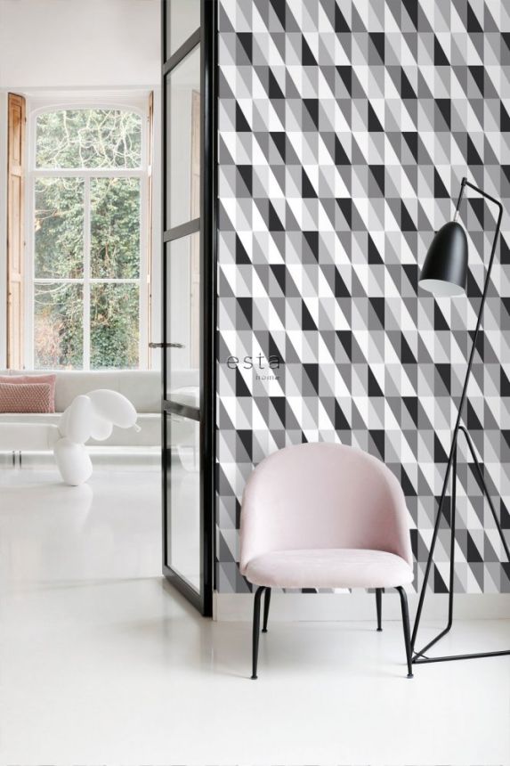 Non-woven wallpaper, triangles 139121, Black & White, Esta