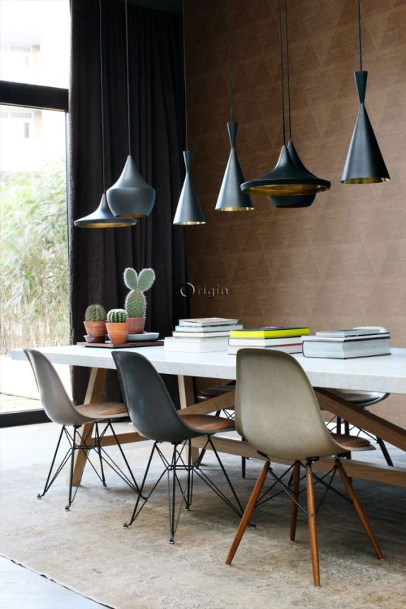 Non-woven brown wallpaper, imitation metal triangles 337604, Matières - Metal, Origin