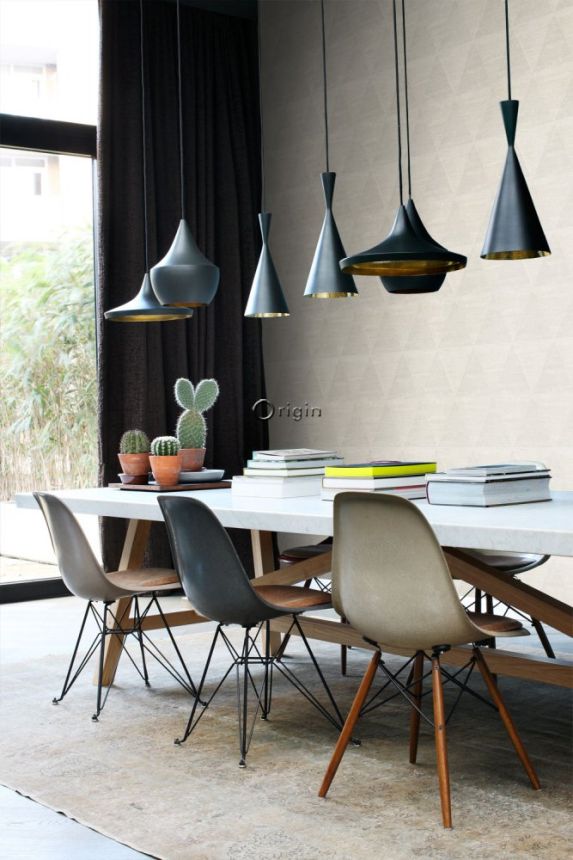 Gray metallic non-woven wallpaper, imitation of metal triangles 337257, Matières - Metal, Origin