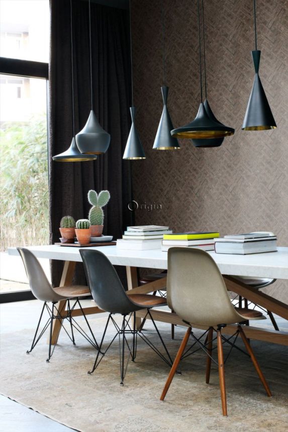 Non-woven brown wallpaper, imitation metal plates with rivets 337239, Matières - Metal, Origin