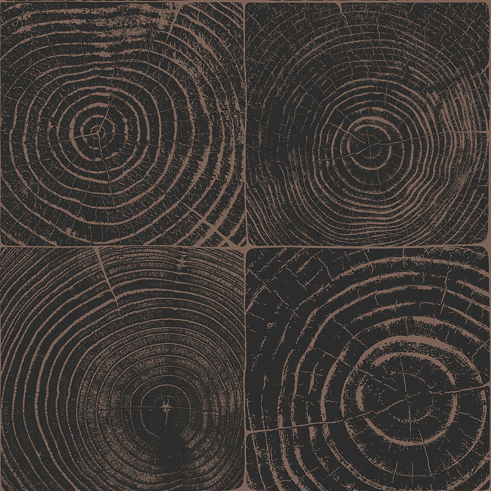 Black-brown non-woven wallpaper, imitation wood with annual rings 347550, Matières - Wood, Origin