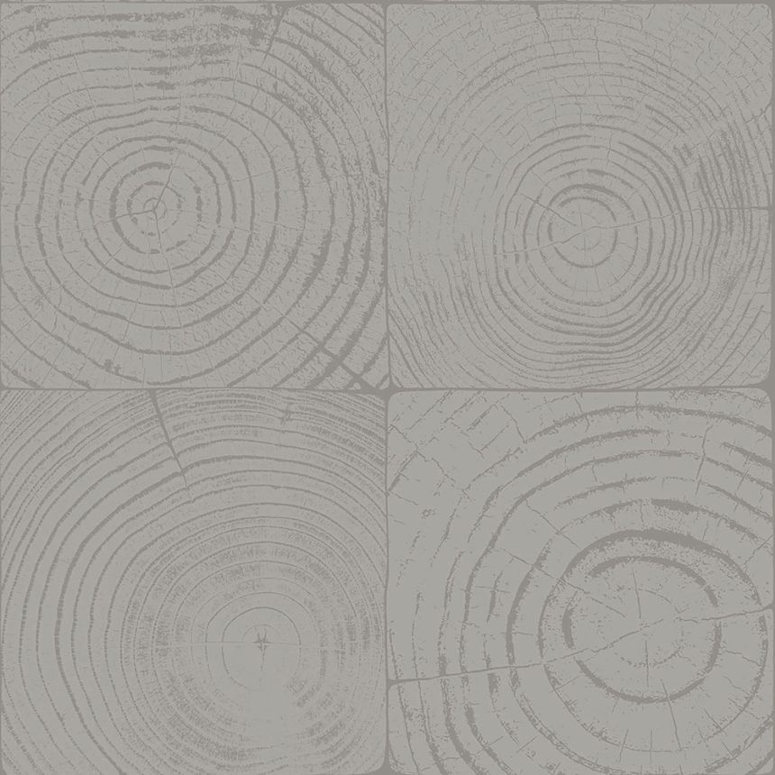 Gray non-woven wallpaper, imitation wood with annual rings 347548, Matières - Wood, Origin