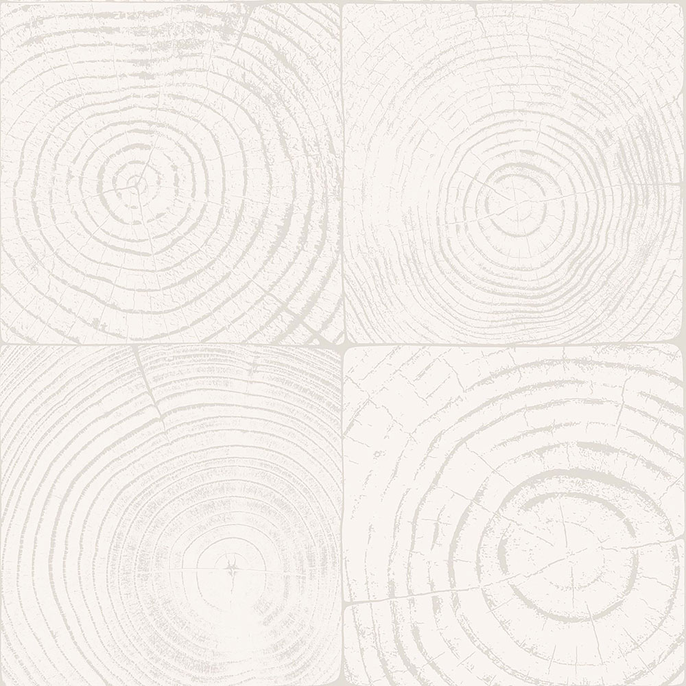 Gray-white non-woven wallpaper, imitation wood with annual rings 347546, Matières - Wood, Origin
