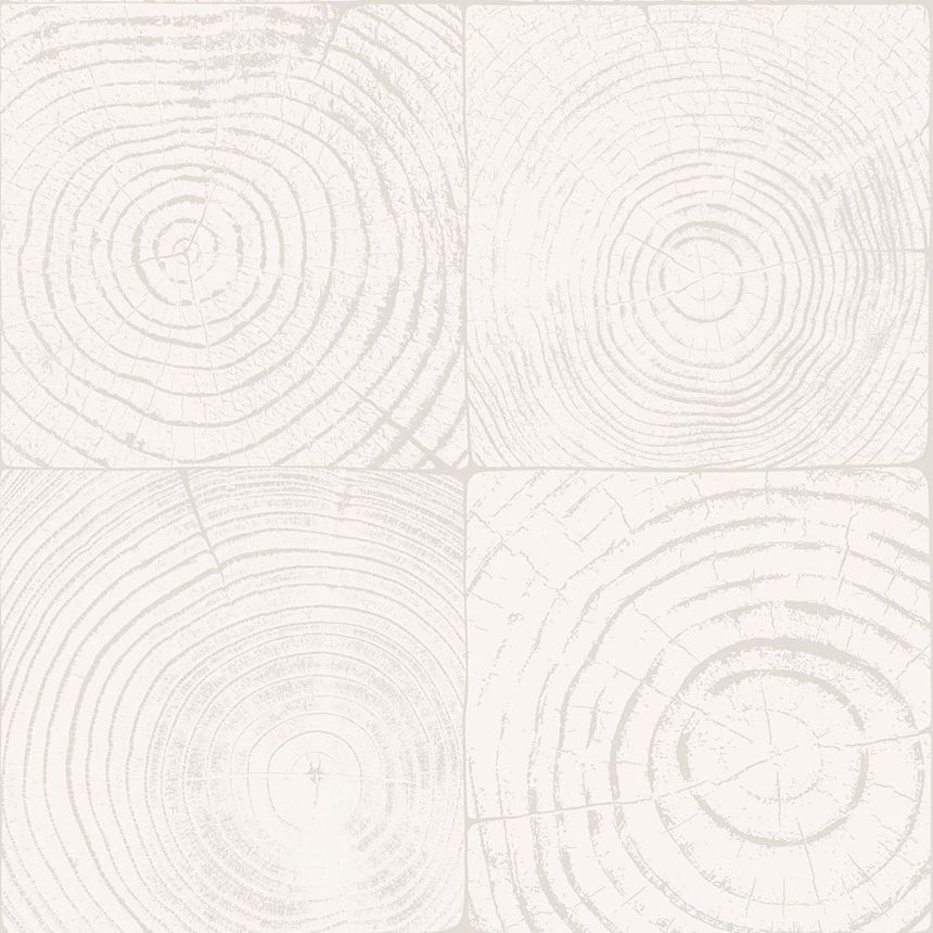 Gray-white non-woven wallpaper, imitation wood with annual rings 347546, Matières - Wood, Origin