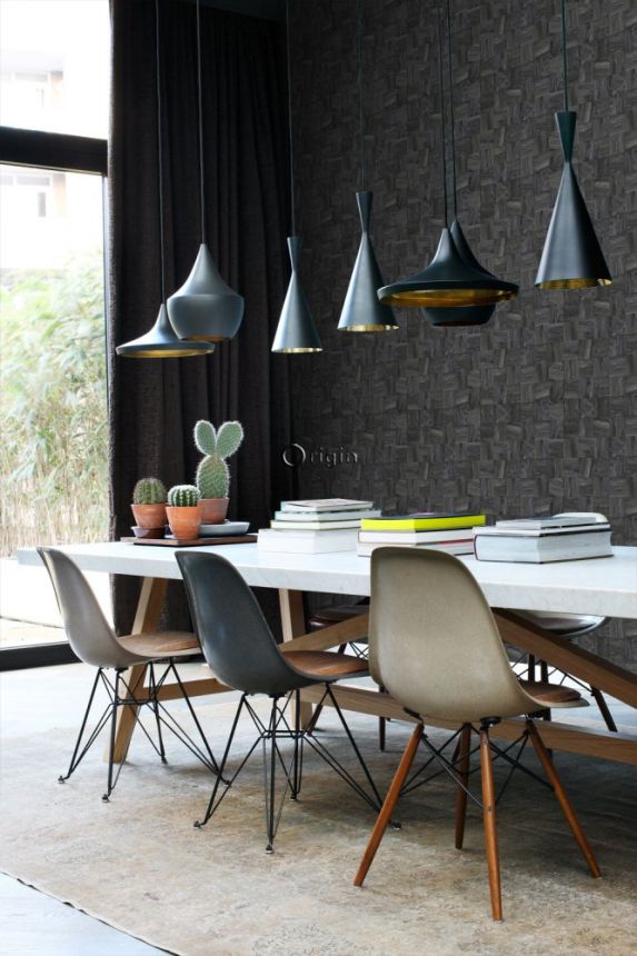 Gray-black non-woven wallpaper Wood, imitation wood paneling 347520, Matières - Wood, Origin