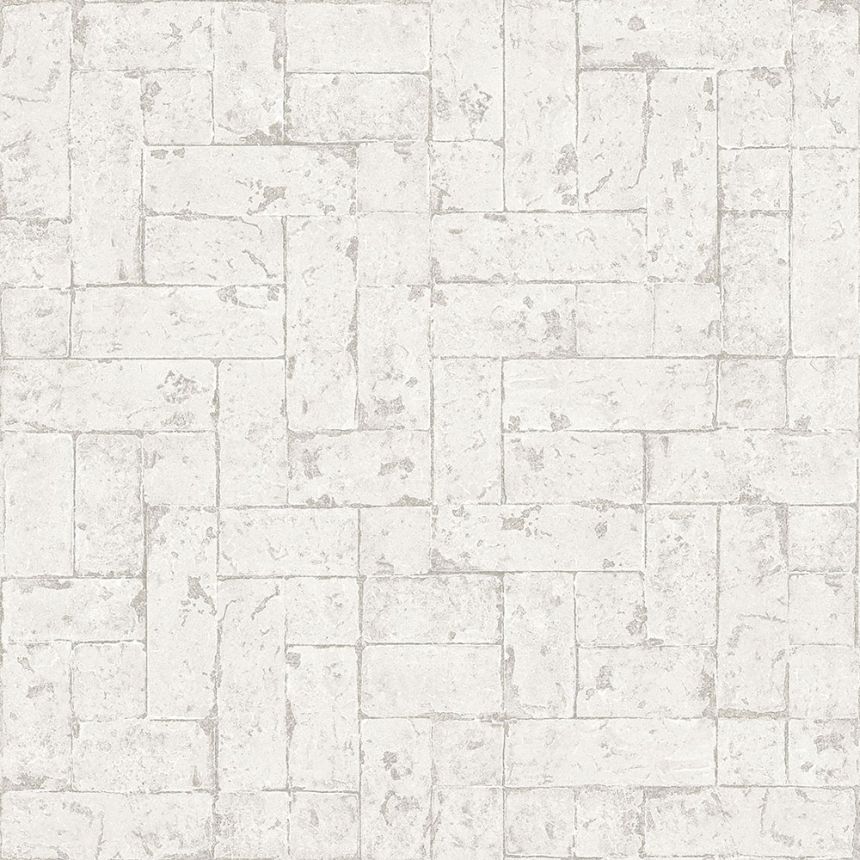 Gray-white non-woven wallpaper, imitation of stone cladding 347567, Matières - Stone, Origin