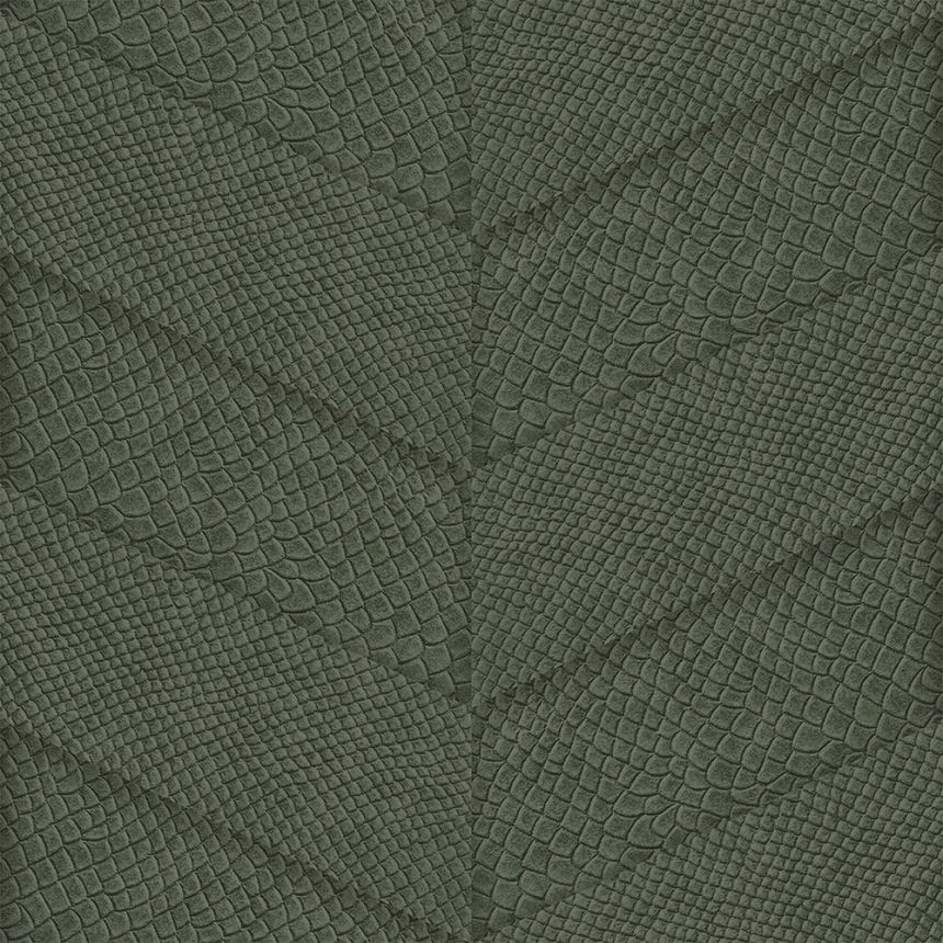 Green non-woven wallpaper, parquet leather pattern  347793, Luxury Skins, Origin